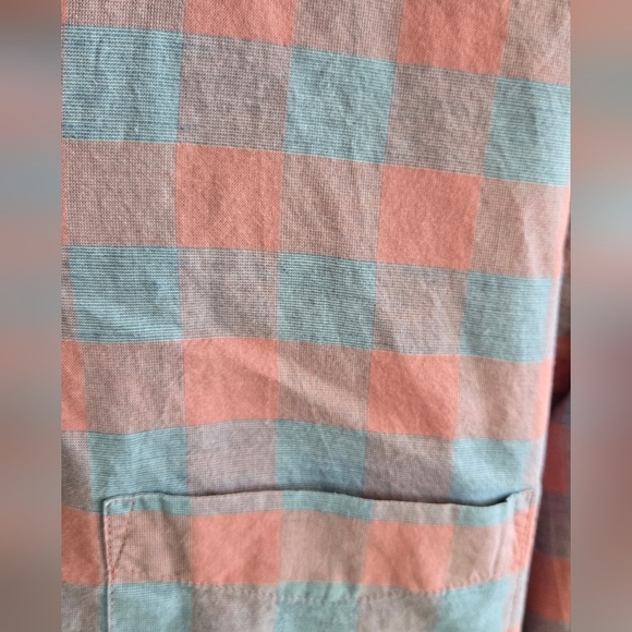 Faherty Men's Cotton Linen Blend Button Down Long Sleeve Blue and Coral Shirt Lg - Picture 6 of 10